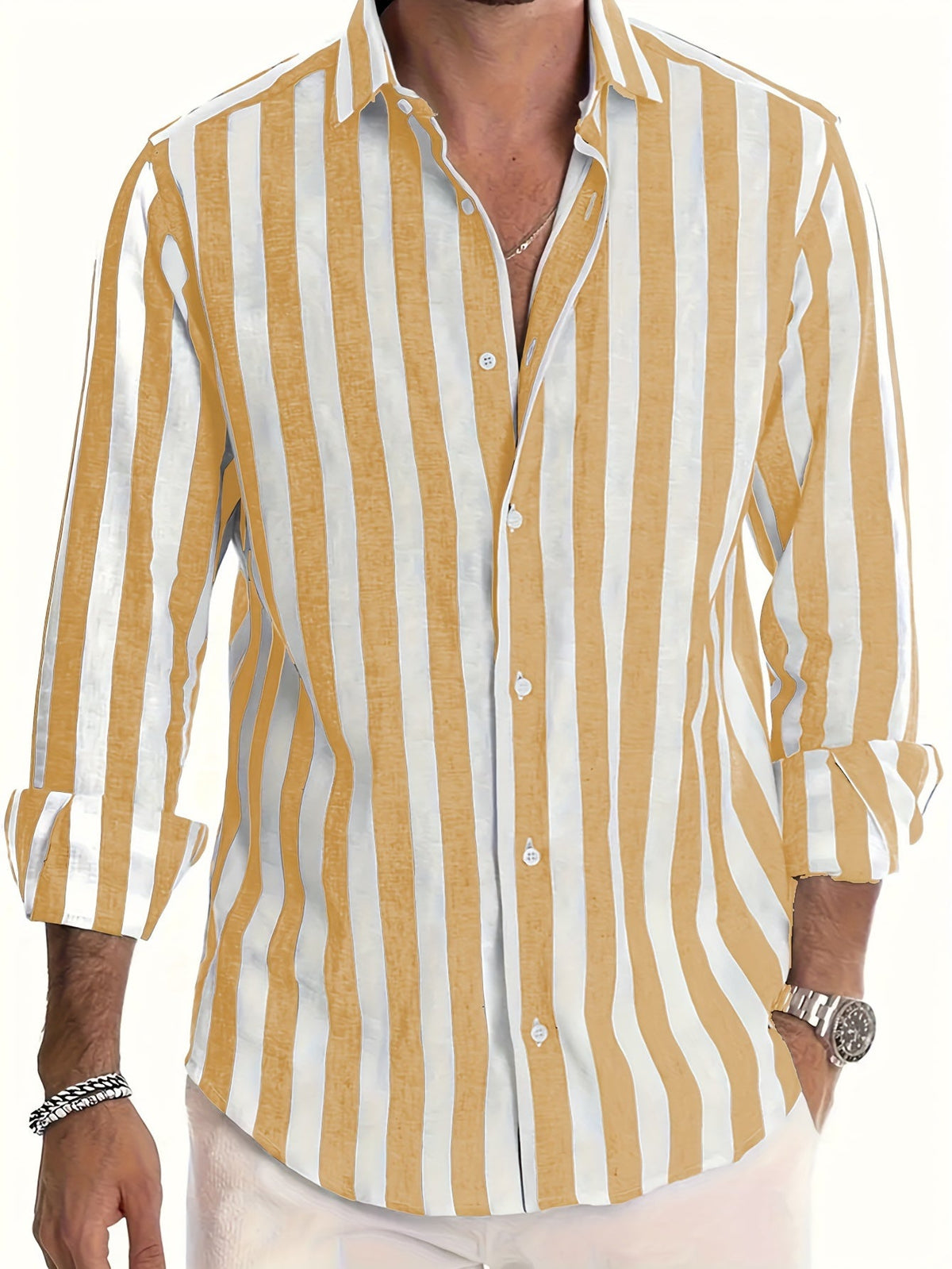 Camicia da uomo a righe a maniche lunghe