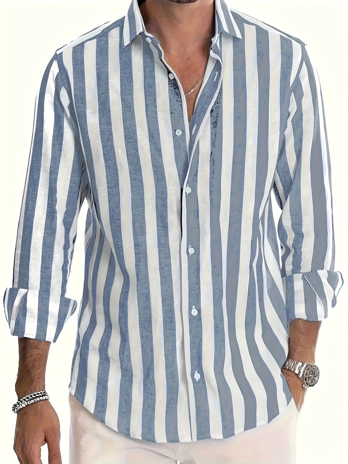 Camicia da uomo a righe a maniche lunghe