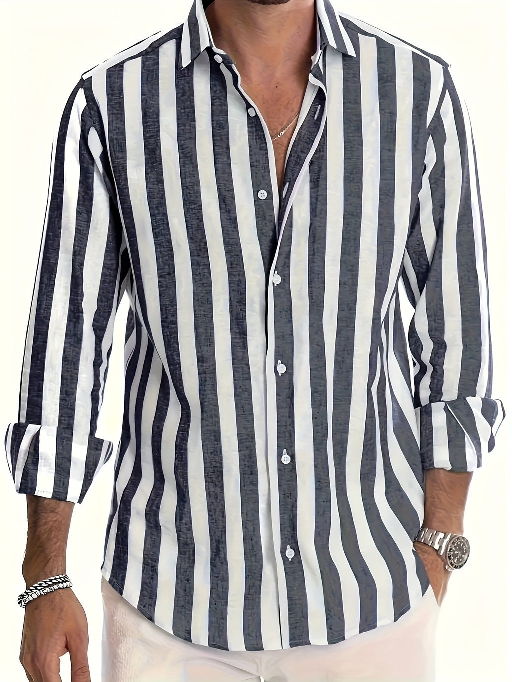 Camicia da uomo a righe a maniche lunghe