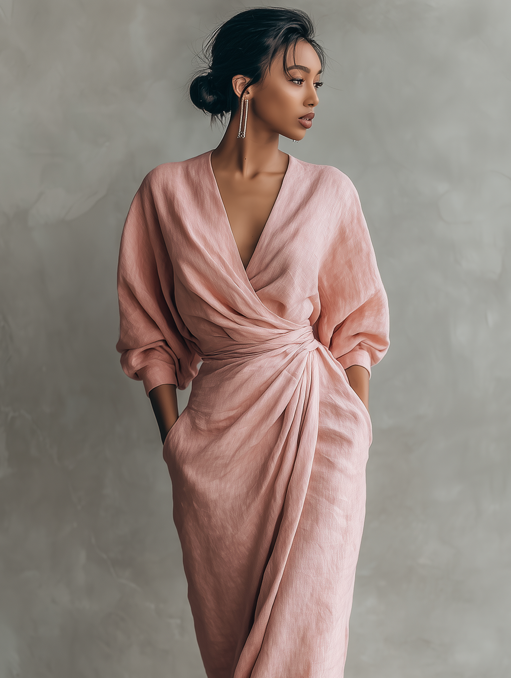Rochie elegantă maxi de damă din in, pentru nuntă