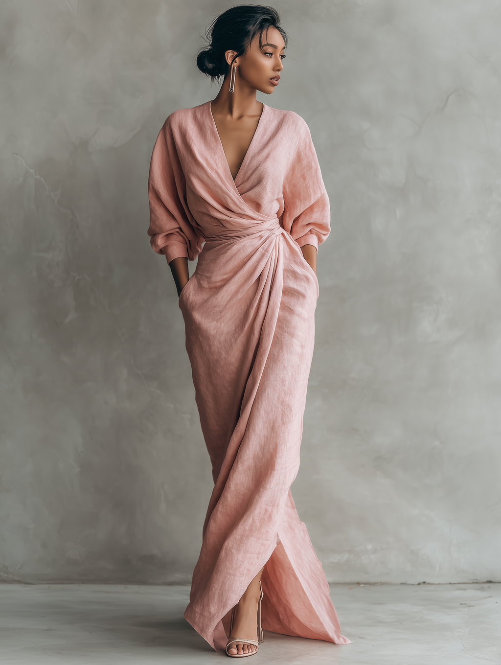 Rochie elegantă maxi de damă din in, pentru nuntă