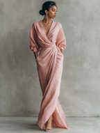 Rochie elegantă maxi de damă din in, pentru nuntă