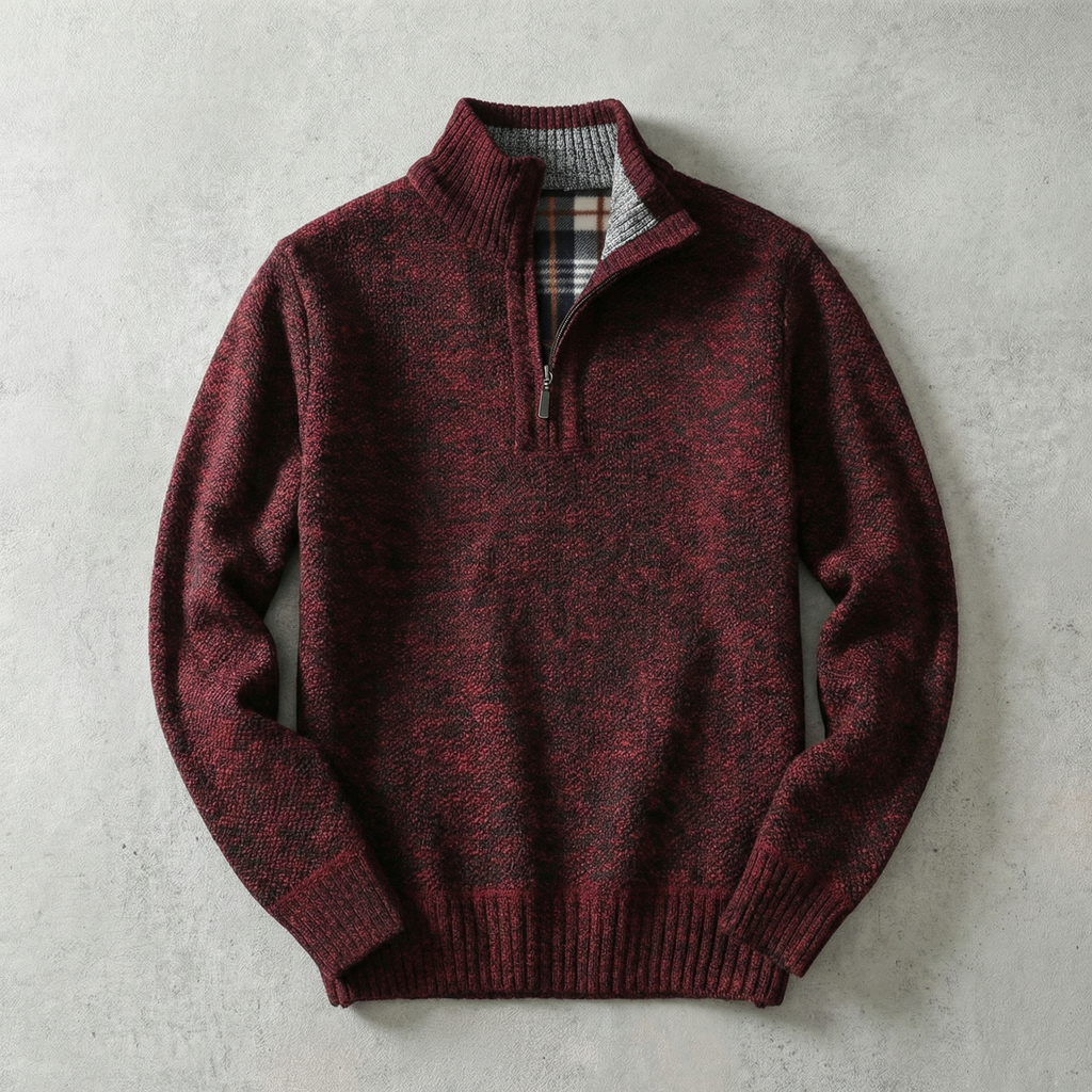 Herresweater med ståkrave og kort lynlås
