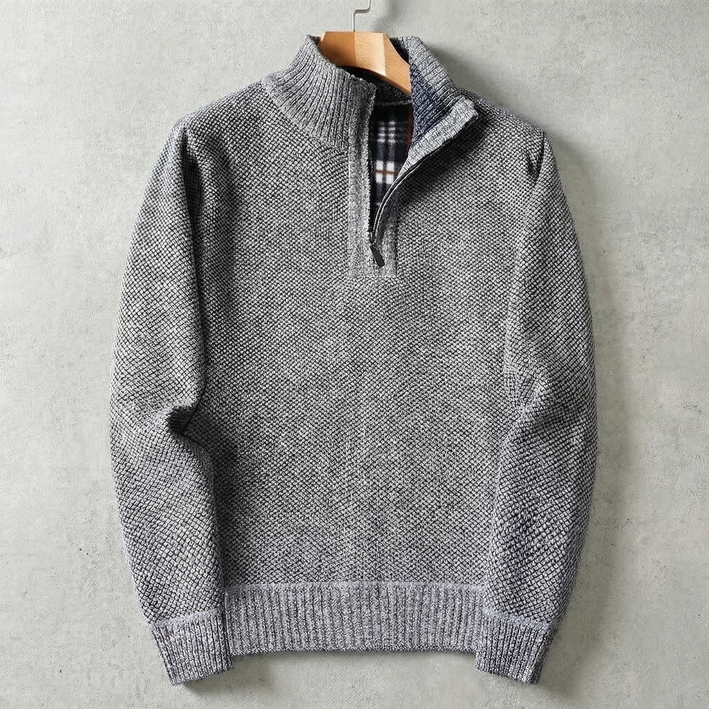 Herresweater med ståkrave og kort lynlås