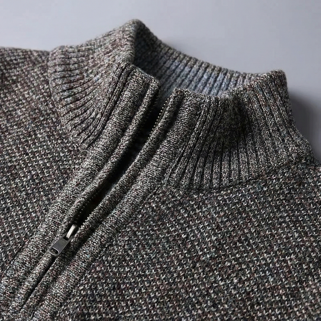 Herresweater med ståkrave og kort lynlås