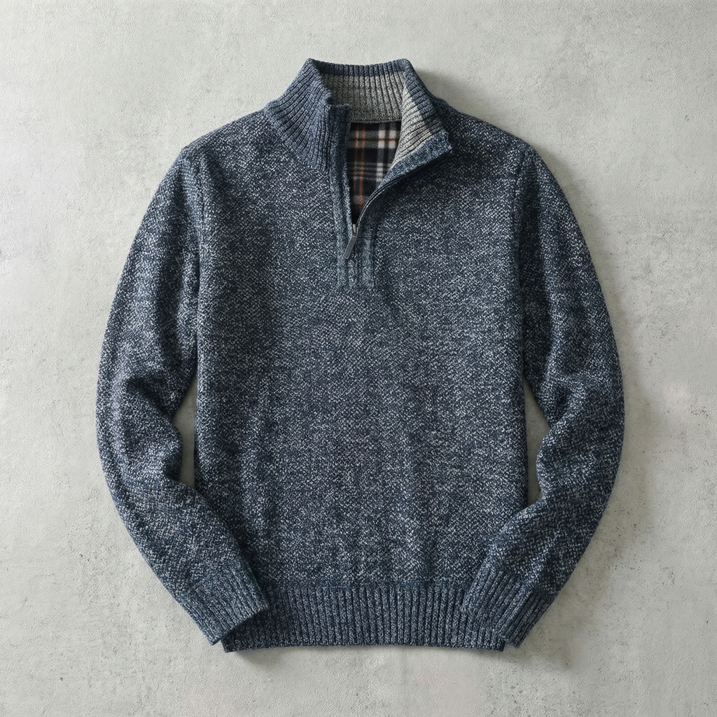 Herresweater med ståkrave og kort lynlås
