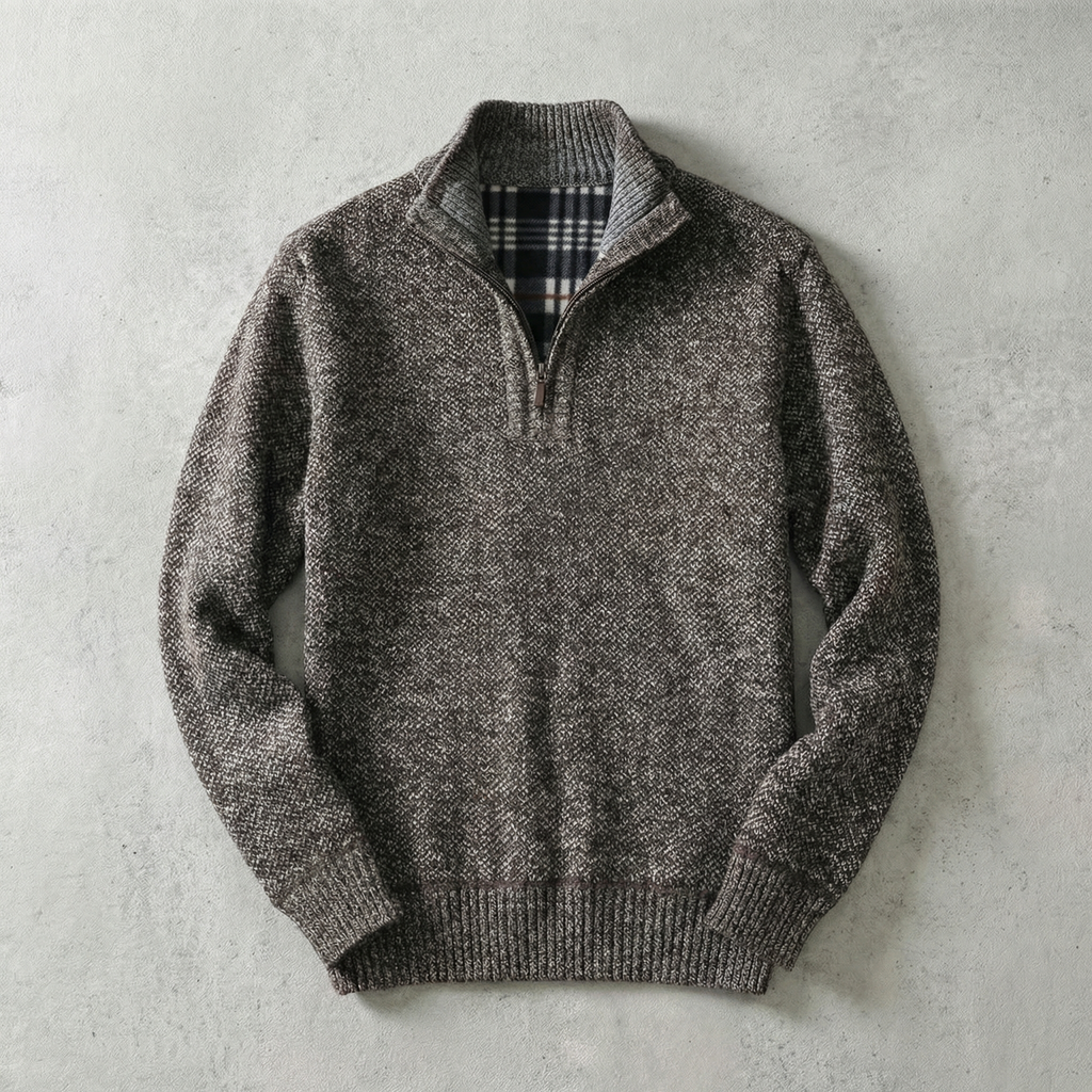 Herresweater med ståkrave og kort lynlås