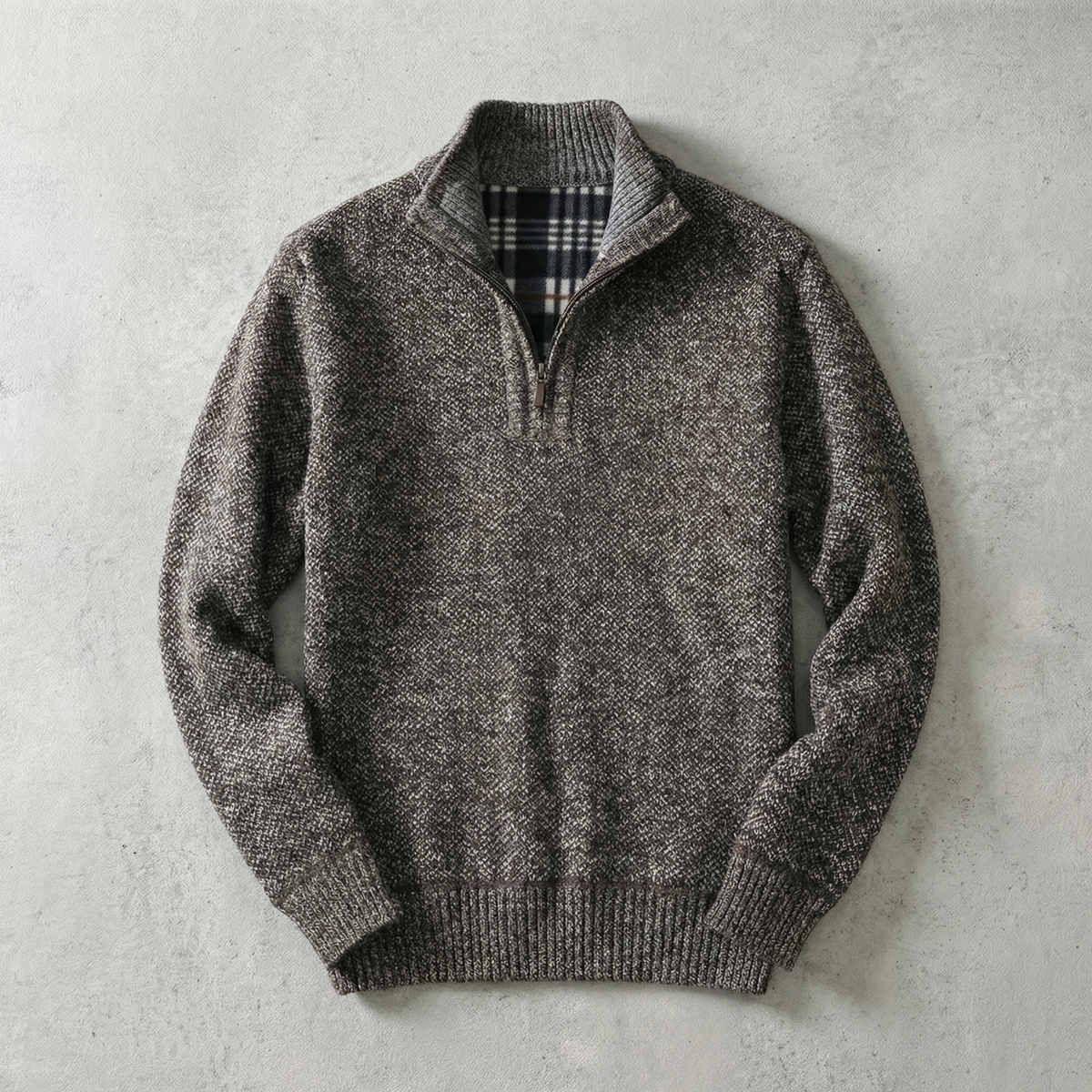 Herresweater med ståkrave og kort lynlås