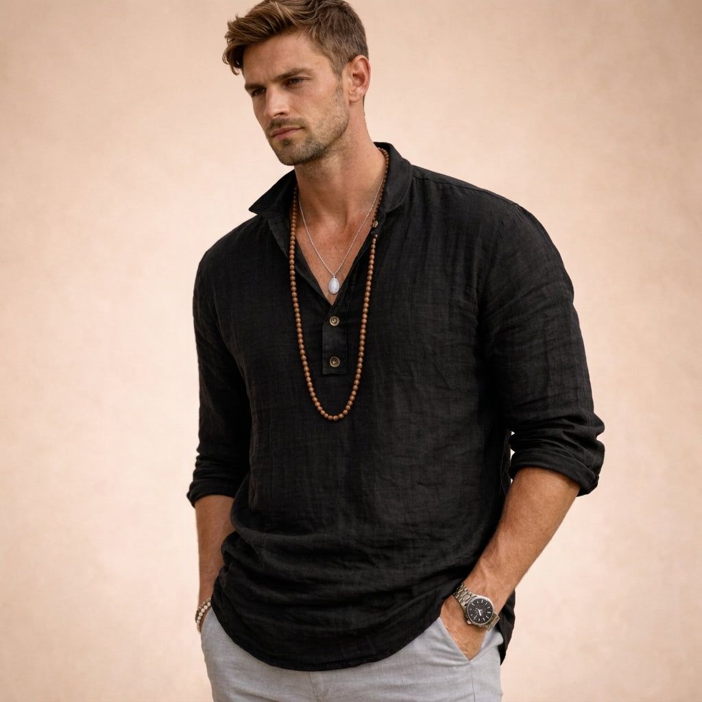 Herre Henley T-shirt med lange ærmer