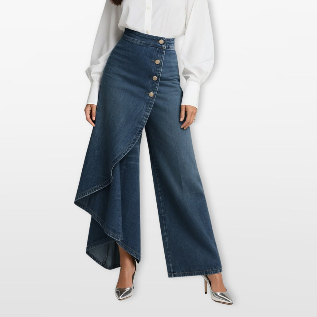 Spodnie Jeans Szerokie Asymetryczne Wysoki Stan Damskie