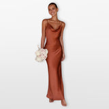 Rochie maxi din satin pentru femei, cu spatele gol