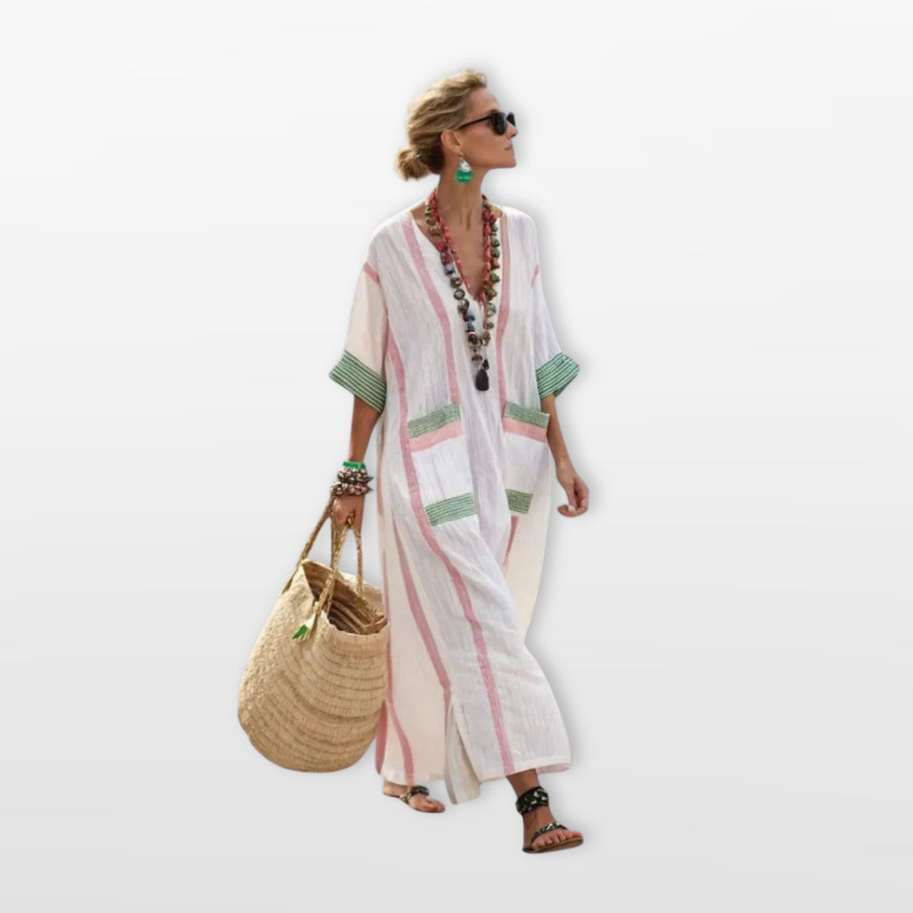 Damska Sukienka Maxi Boho W Paski