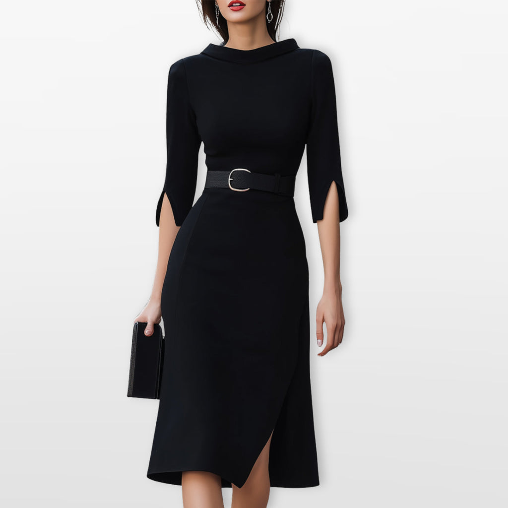 Damska Sukienka Midi Z Paskiem Elegancka
