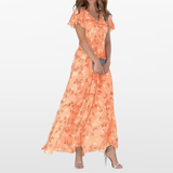 Rochie maxi pentru femei, cu imprimeu floral și decolteu în V