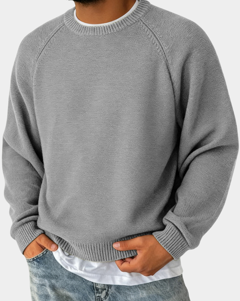 Sweter Dzianinowy z Okrągłym Dekoltem Męski