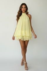 Rochie mini vaporoasă de damă cu decolteu halter