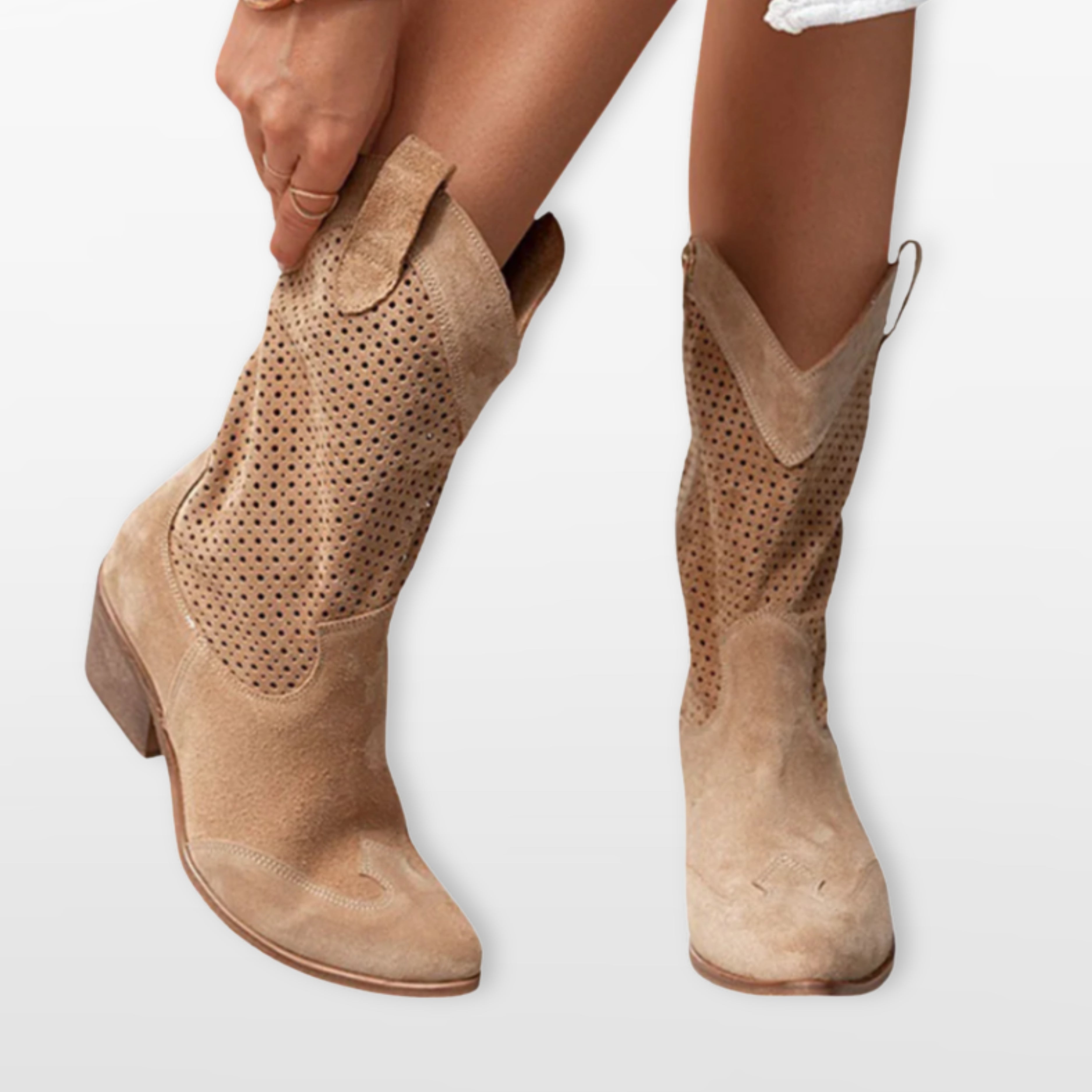 Damskie Botki Western Perforowane