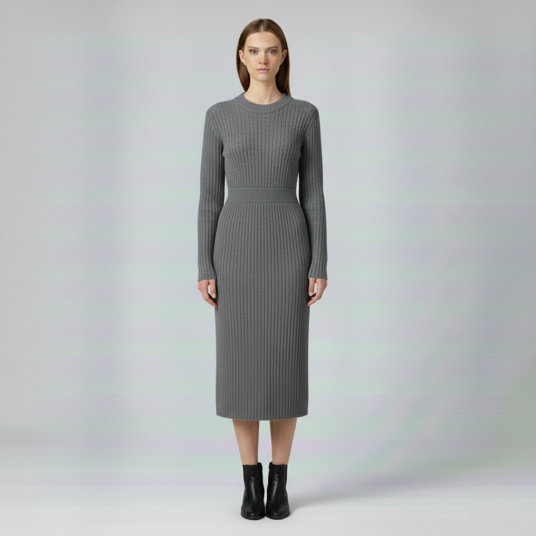 Agata - Dopasowana sukienka dzianinowa midi z prążkowanym splotem