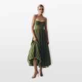 Rochie midi de seară pentru femei, plisată, cu bretele