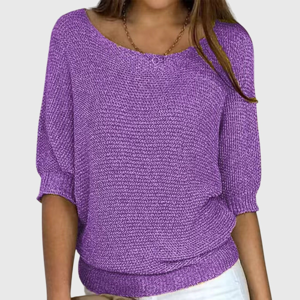 Luźny Sweter z Rękawem 3/4 Damski
