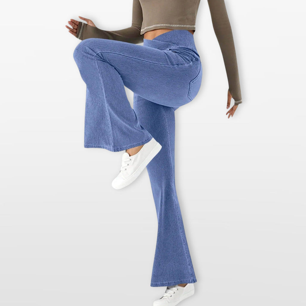 Spodnie Dzwony Wysoki Stan Bootcut Elastyczne Damskie