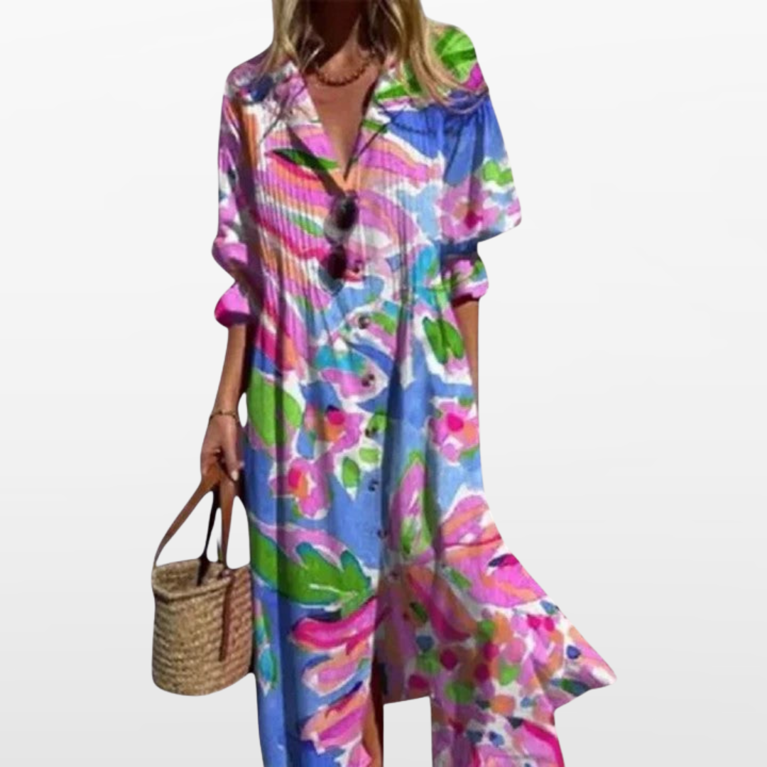 Damska Sukienka Maxi Boho Letnia Wzorzysta
