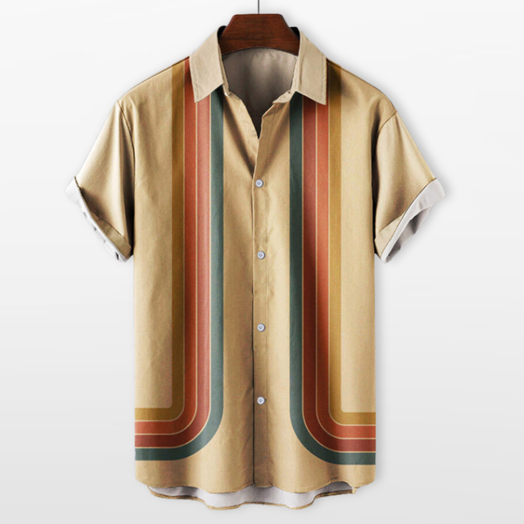Męska Koszula Letnia Paski Retro Casual