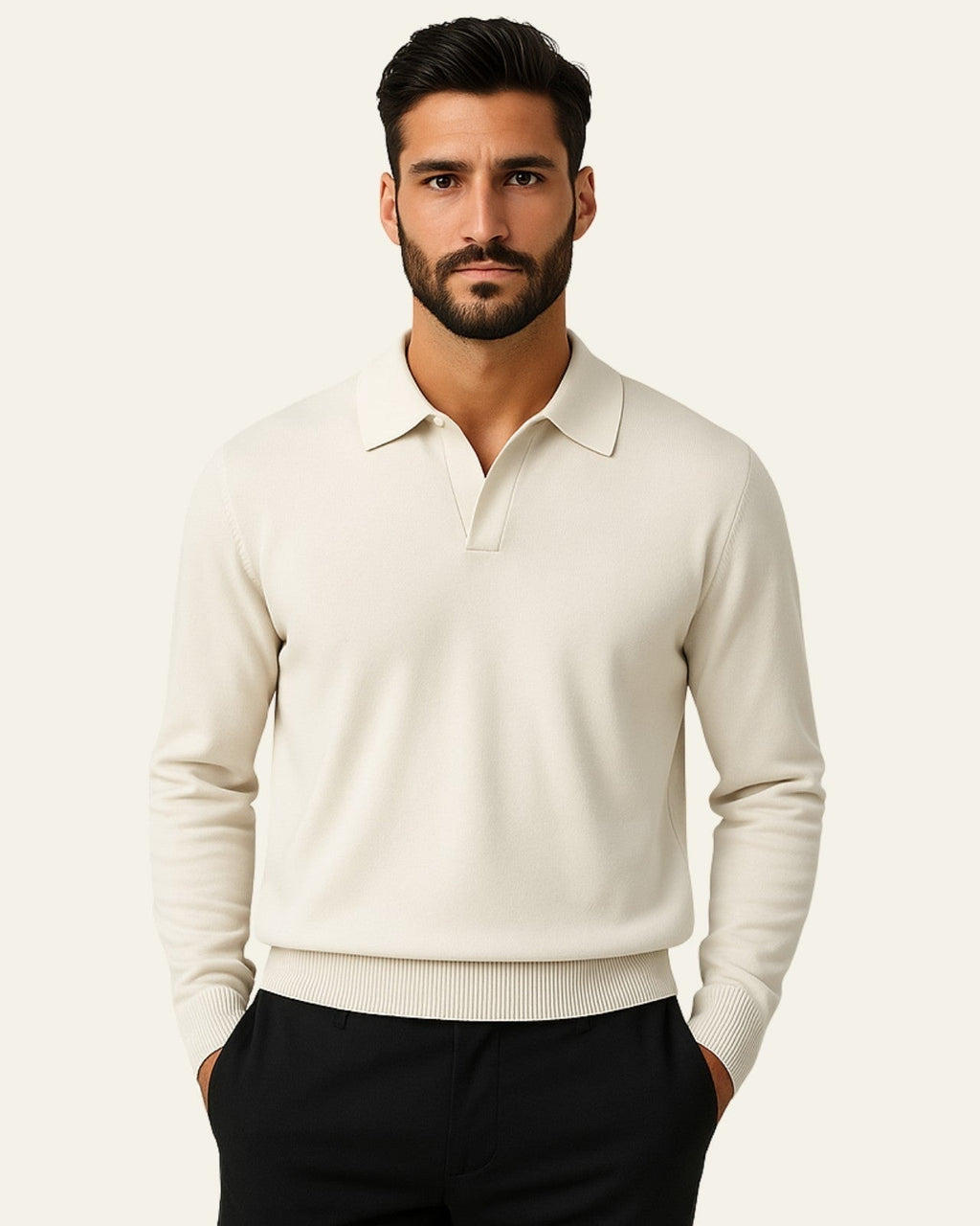 Sweter Dzianinowy z Kołnierzykiem Polo Męski