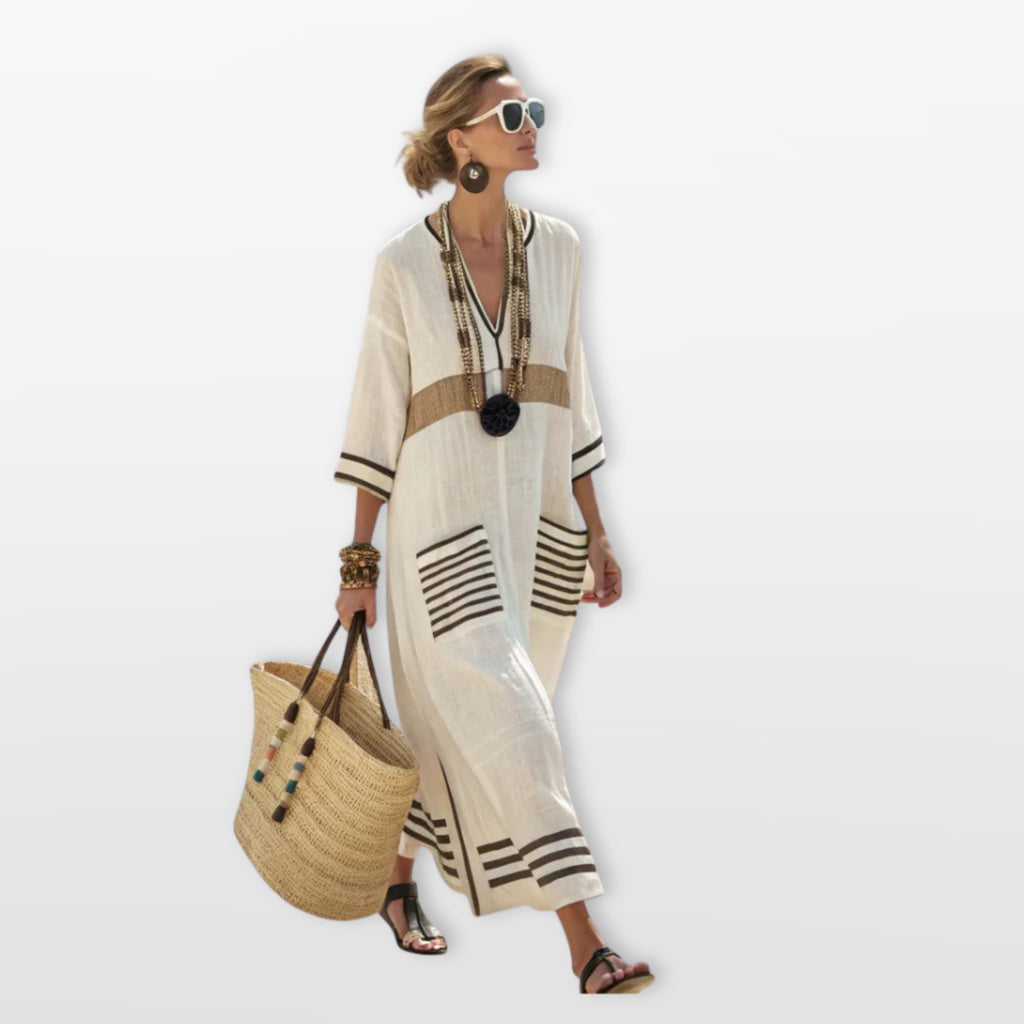 Damska Sukienka Maxi Boho W Paski
