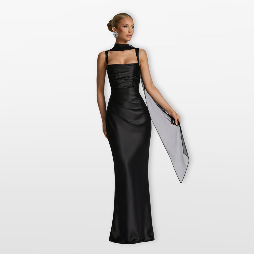 Satynowa Sukienka Maxi Elegancka Damska