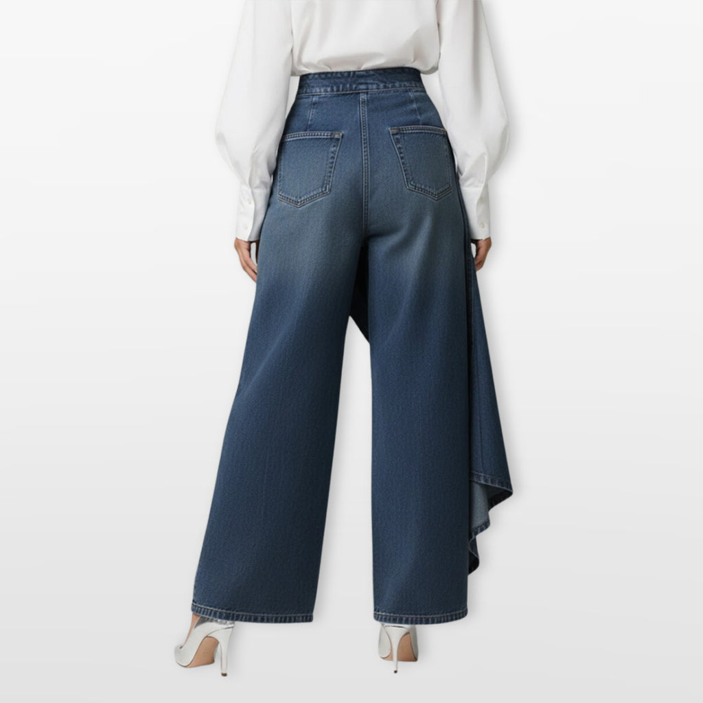 Spodnie Jeans Szerokie Asymetryczne Wysoki Stan Damskie