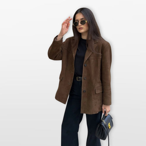 Suede Blazer Loose Fit Elegant Women