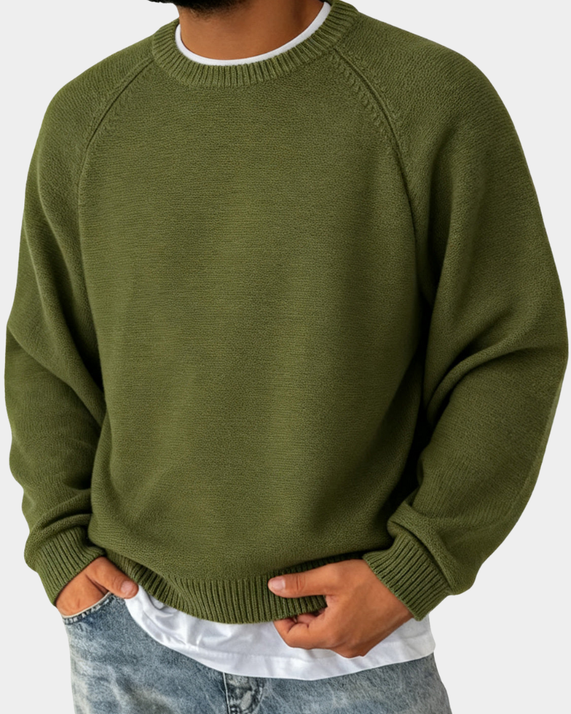 Sweter Dzianinowy z Okrągłym Dekoltem Męski