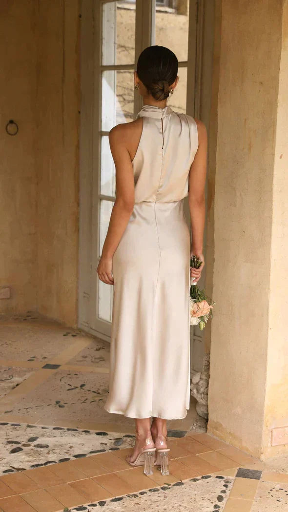 Női elegáns midi drapírozott ruha