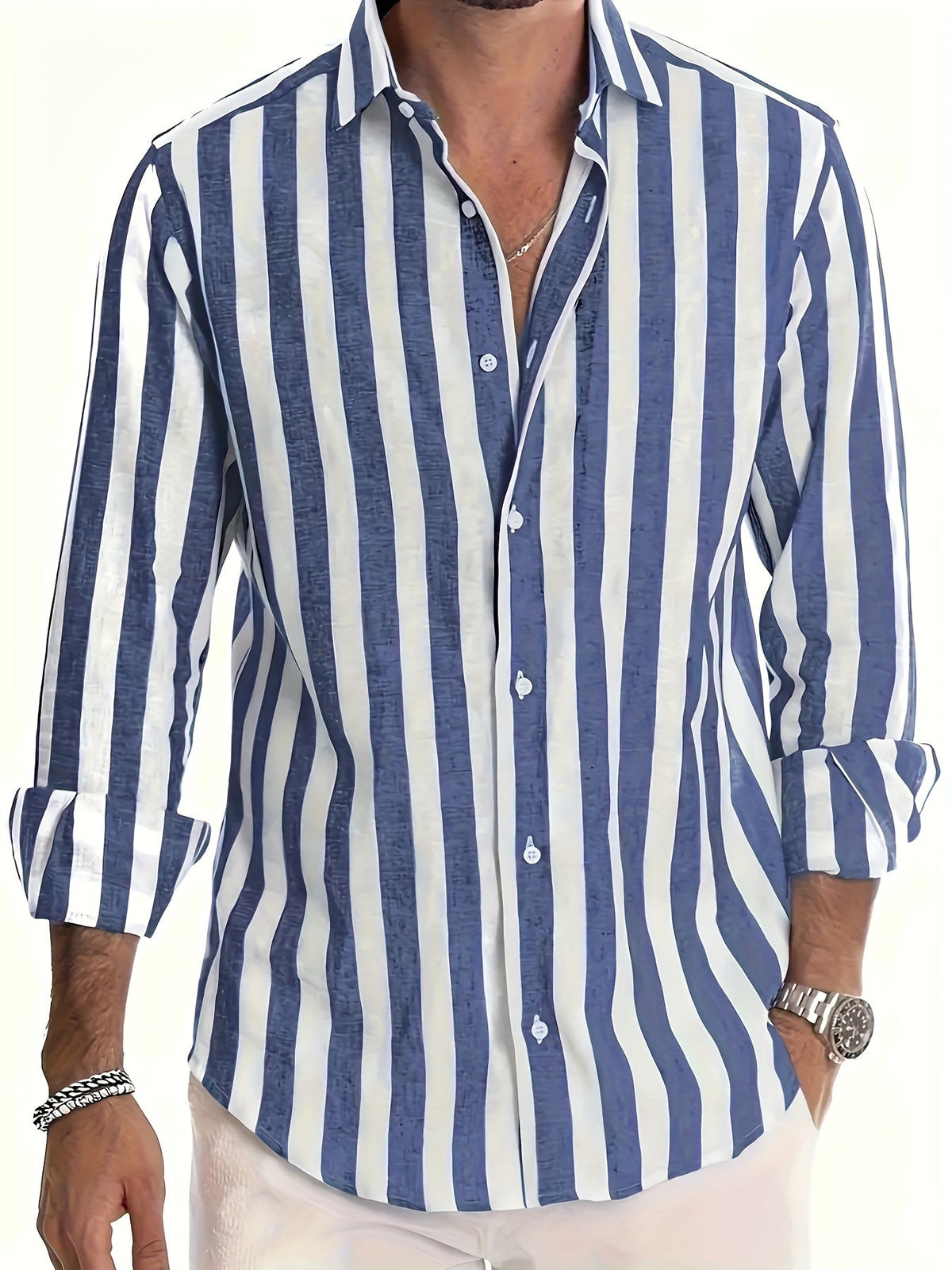 Camicia da uomo a righe a maniche lunghe
