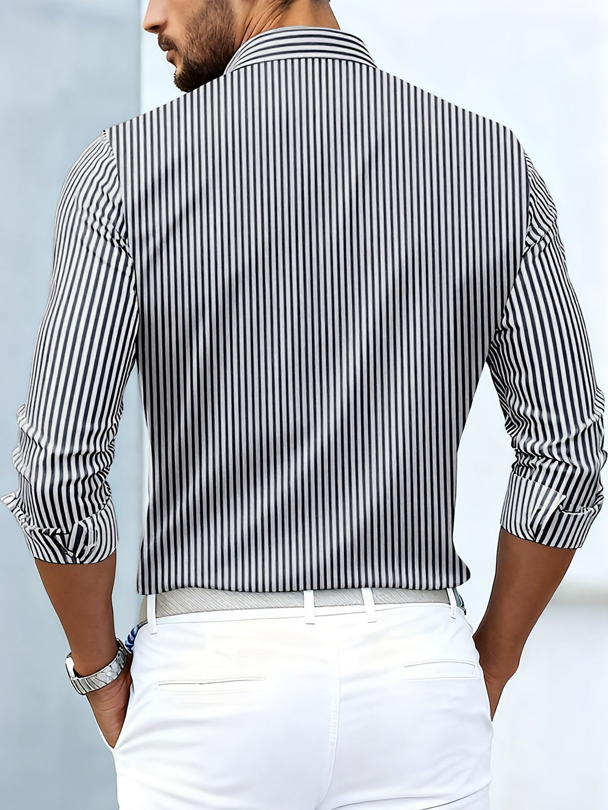 Camicia da uomo a righe geometriche a maniche lunghe