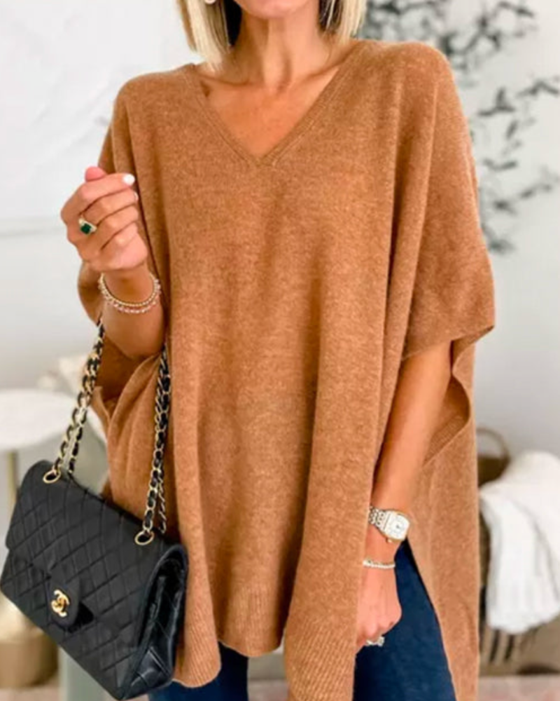 Oversized damesweater med V-hals