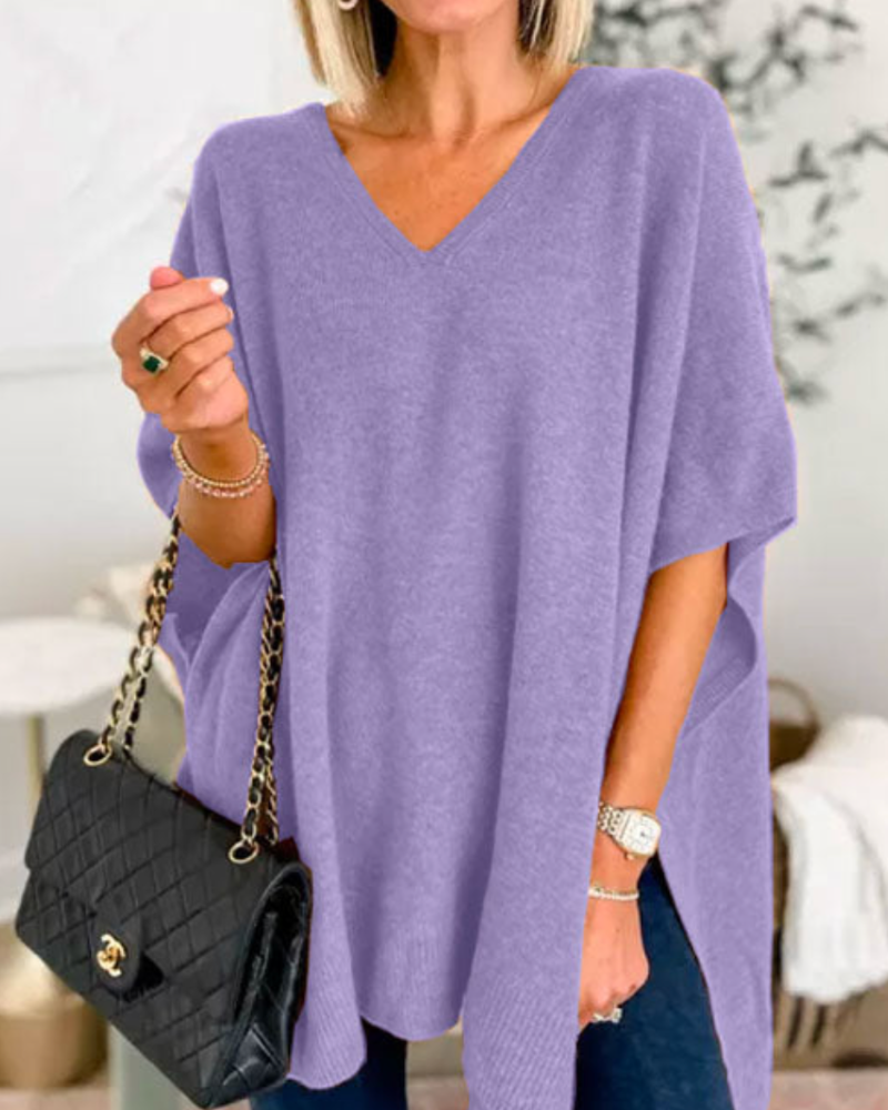 Oversized damesweater med V-hals