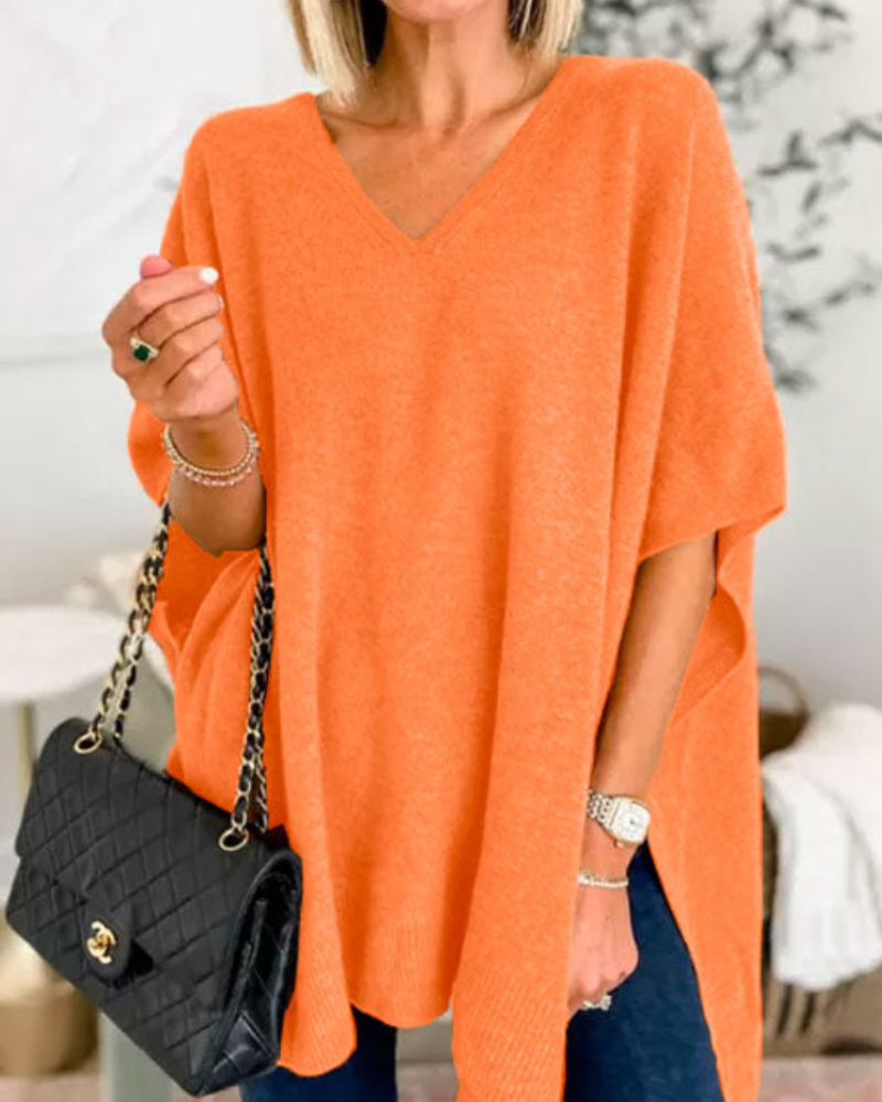 Oversized damesweater med V-hals