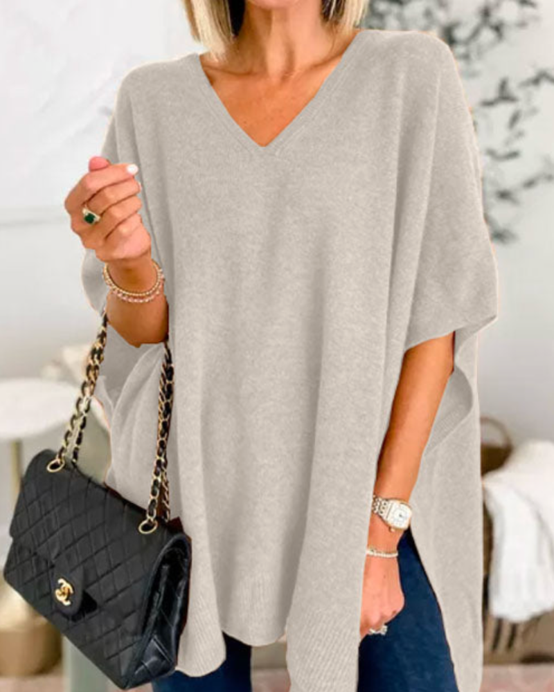 Oversized damesweater med V-hals