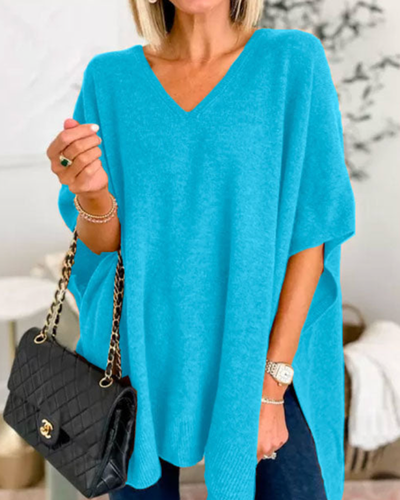 Oversized damesweater med V-hals