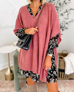 Oversized damesweater med V-hals