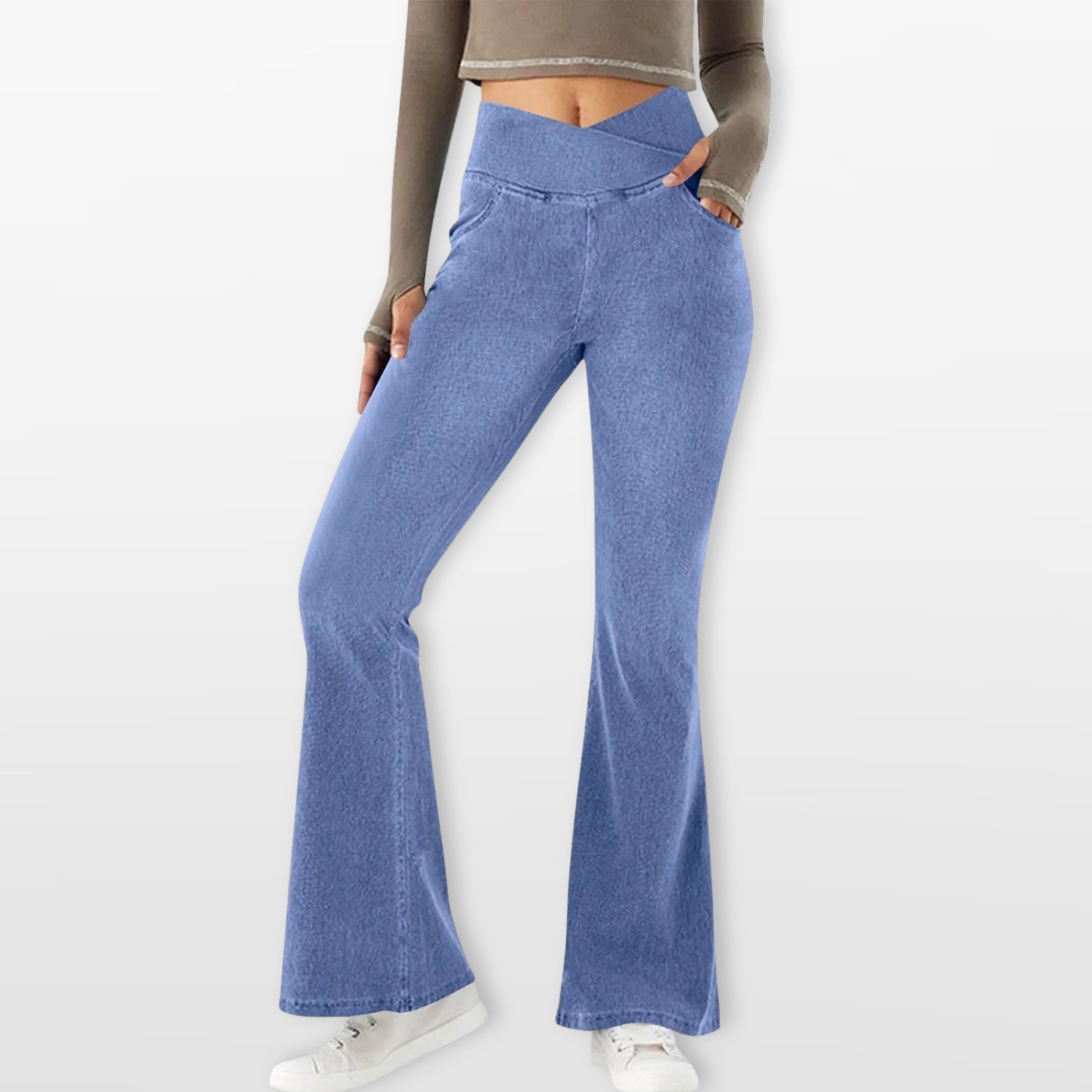 Spodnie Dzwony Wysoki Stan Bootcut Elastyczne Damskie
