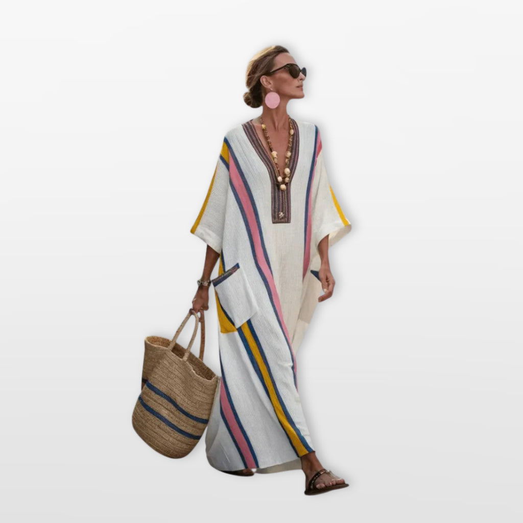 Damska Sukienka Maxi Boho W Paski