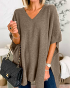 Oversized damesweater med V-hals