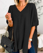 Oversized damesweater med V-hals