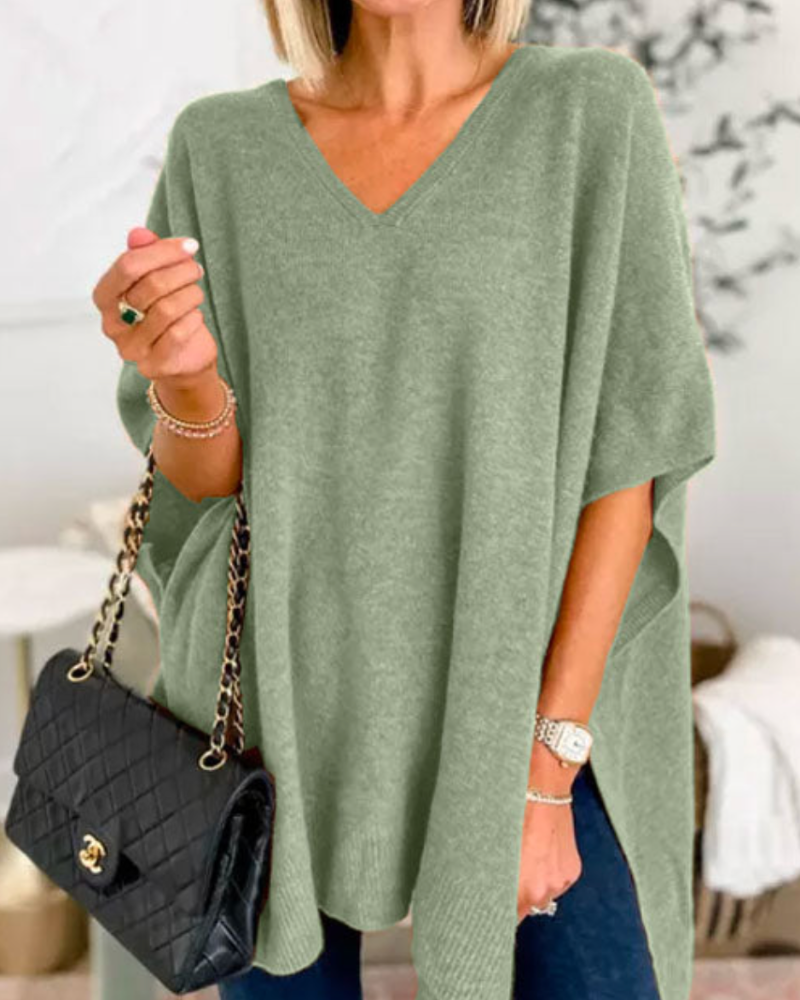 Oversized damesweater med V-hals