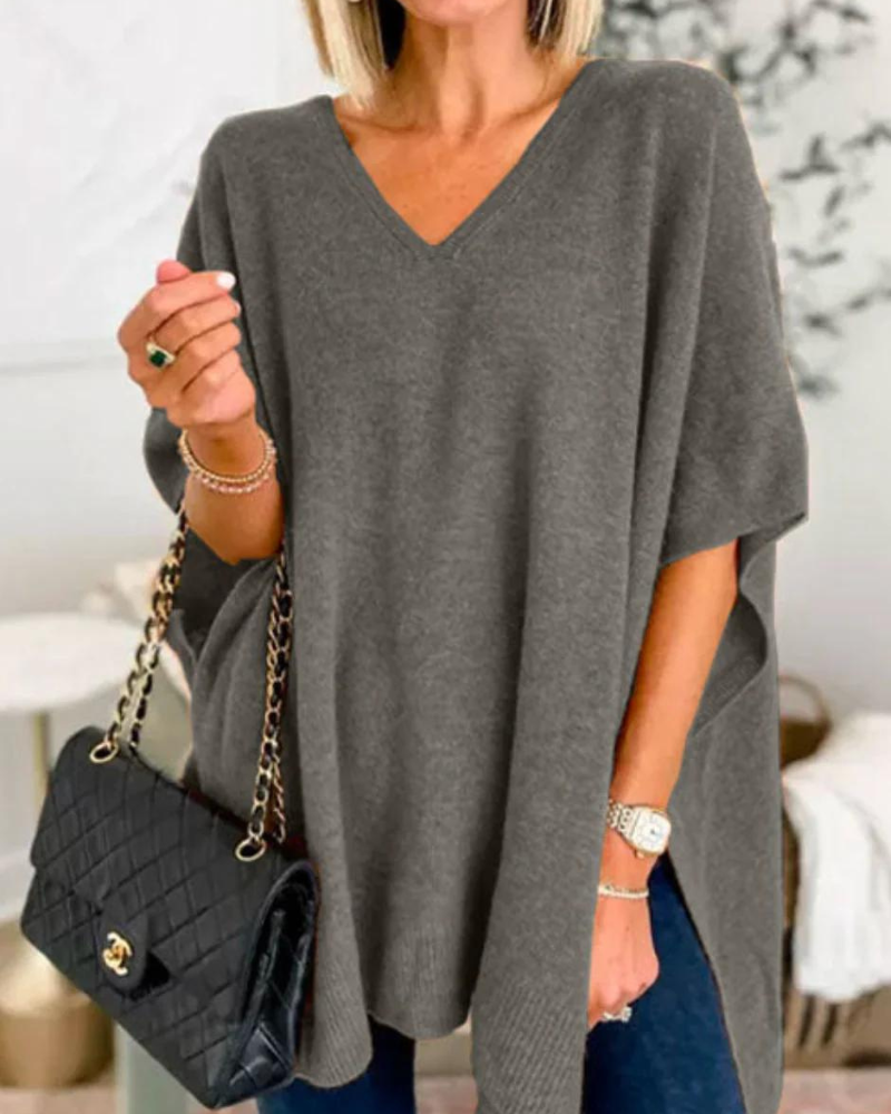 Oversized damesweater med V-hals