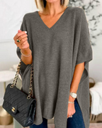 Oversized damesweater med V-hals