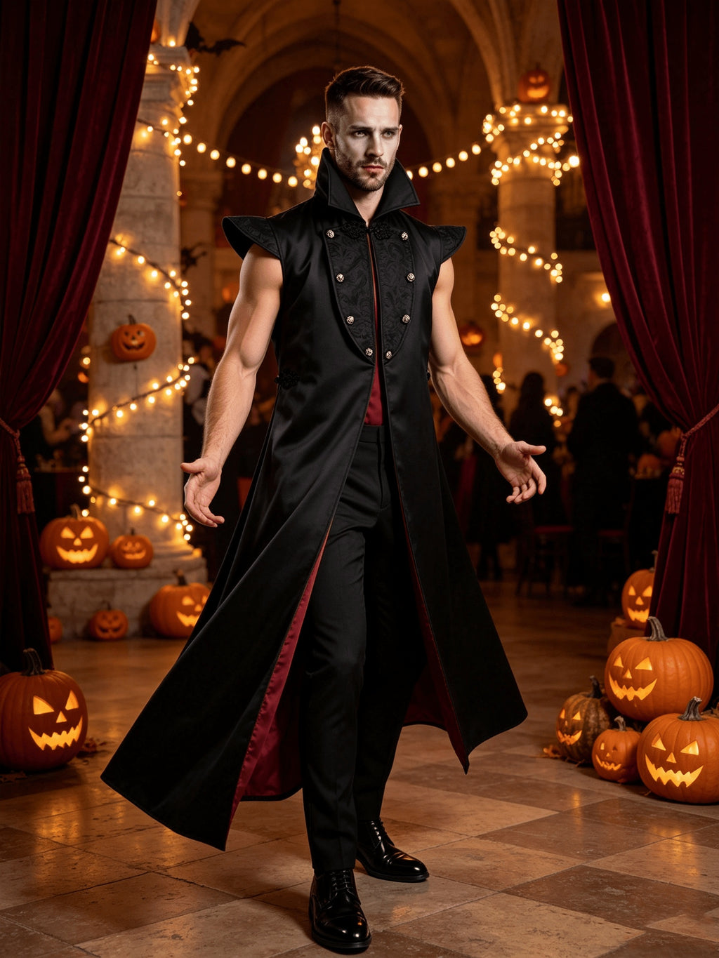 Kostium Wampira Halloween z Wysokim Kołnierzem Męski